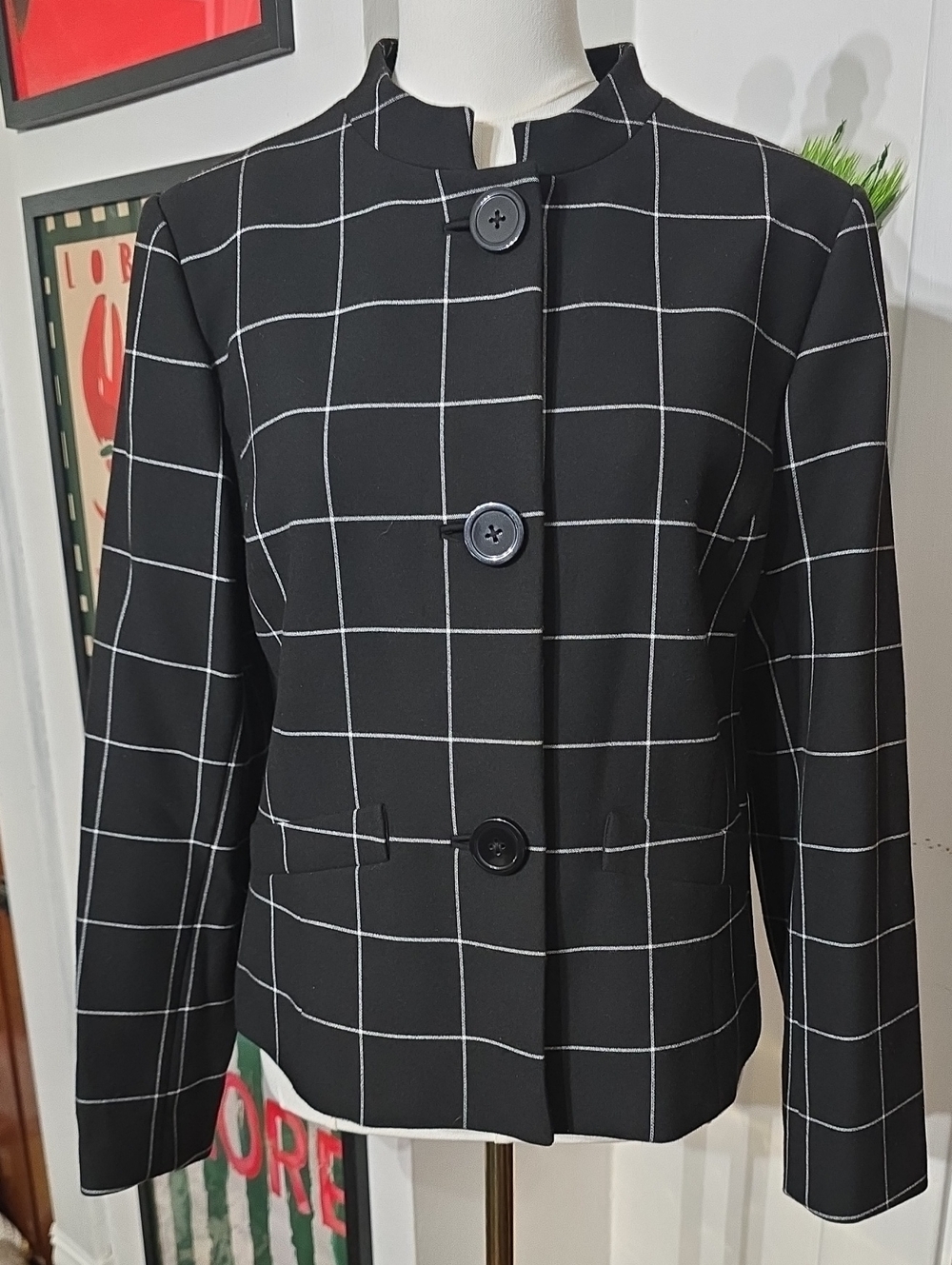 Brooks Brothers Black Windowpane Blazer with White Grid 14